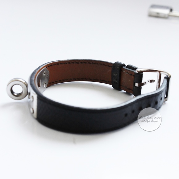 Hermes Kelly Watch Silver Cadena Lock Black Epsom Leather Strap 2004 with COA - Picture 9 of 16